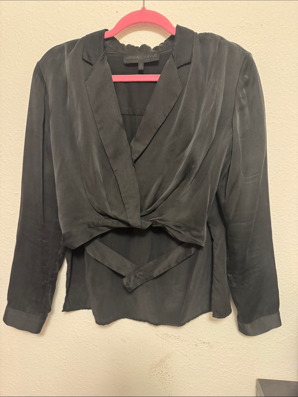 Kendall & Kylie Black Twist-Front Satin Blazer